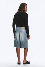 Blue Stream - Medium Blue - Astro Mid Rise Loose Baggy Denim Shorts - 3