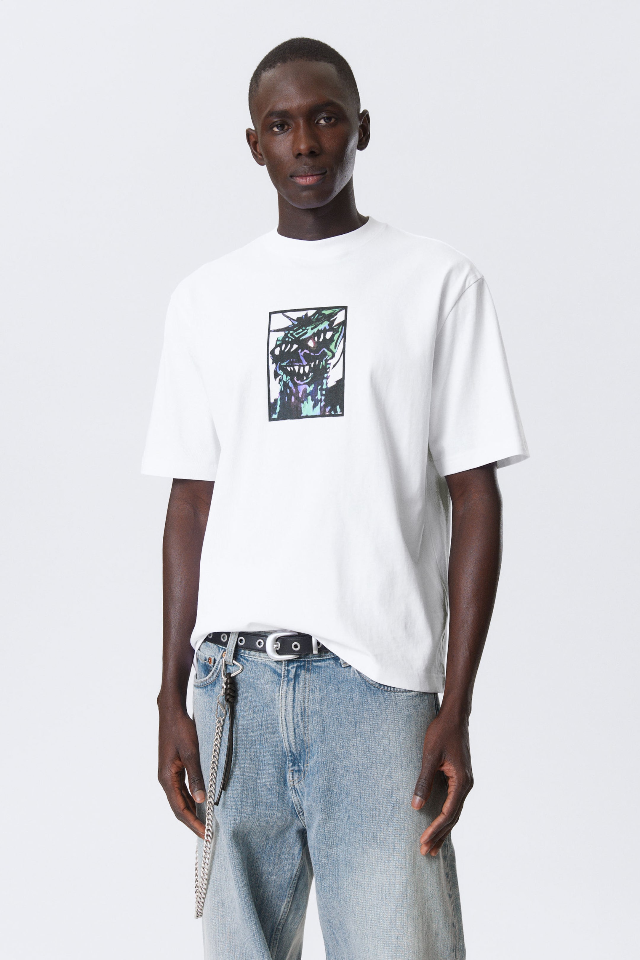 Weiß - Mann aus Acryl - Entspanntes T-Shirt mit Grafikdruck - 2
