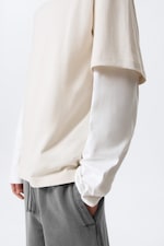 Light Beige & White - Double-Layered Cotton T-shirt - 1
