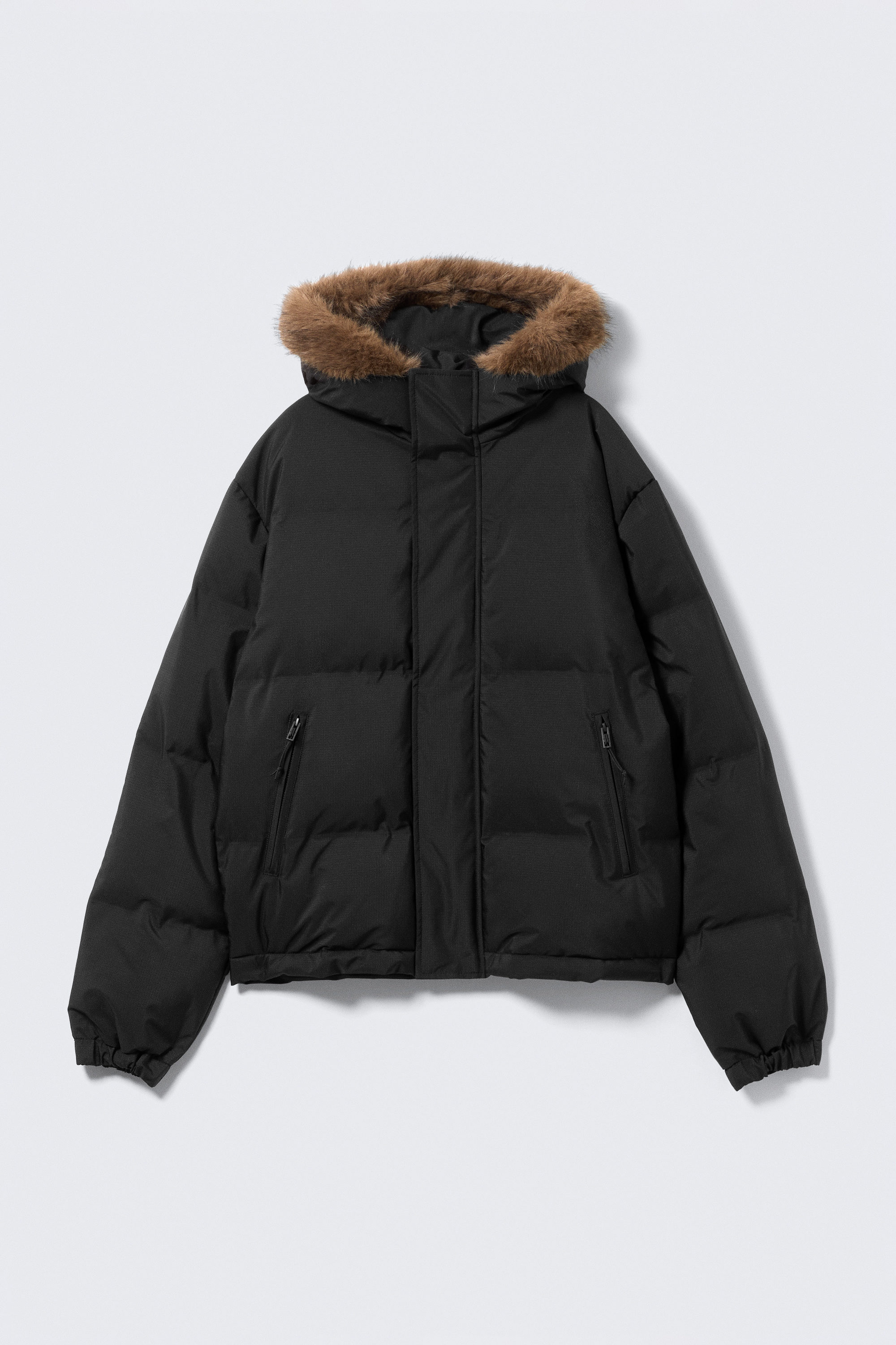 Schwarz - Hooded Puffer Jacket with Faux Fur Trim - 7