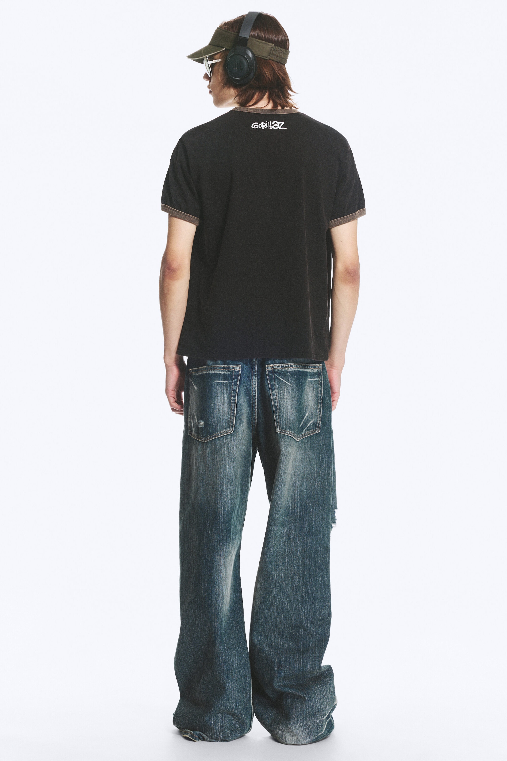 Streaky Blue - Medium Blue - Looser Regular Waist Loose Straight Jeans - 5