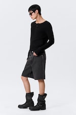 Tuned Black - Galaxy Mid Rise Loose Denim Shorts - 2