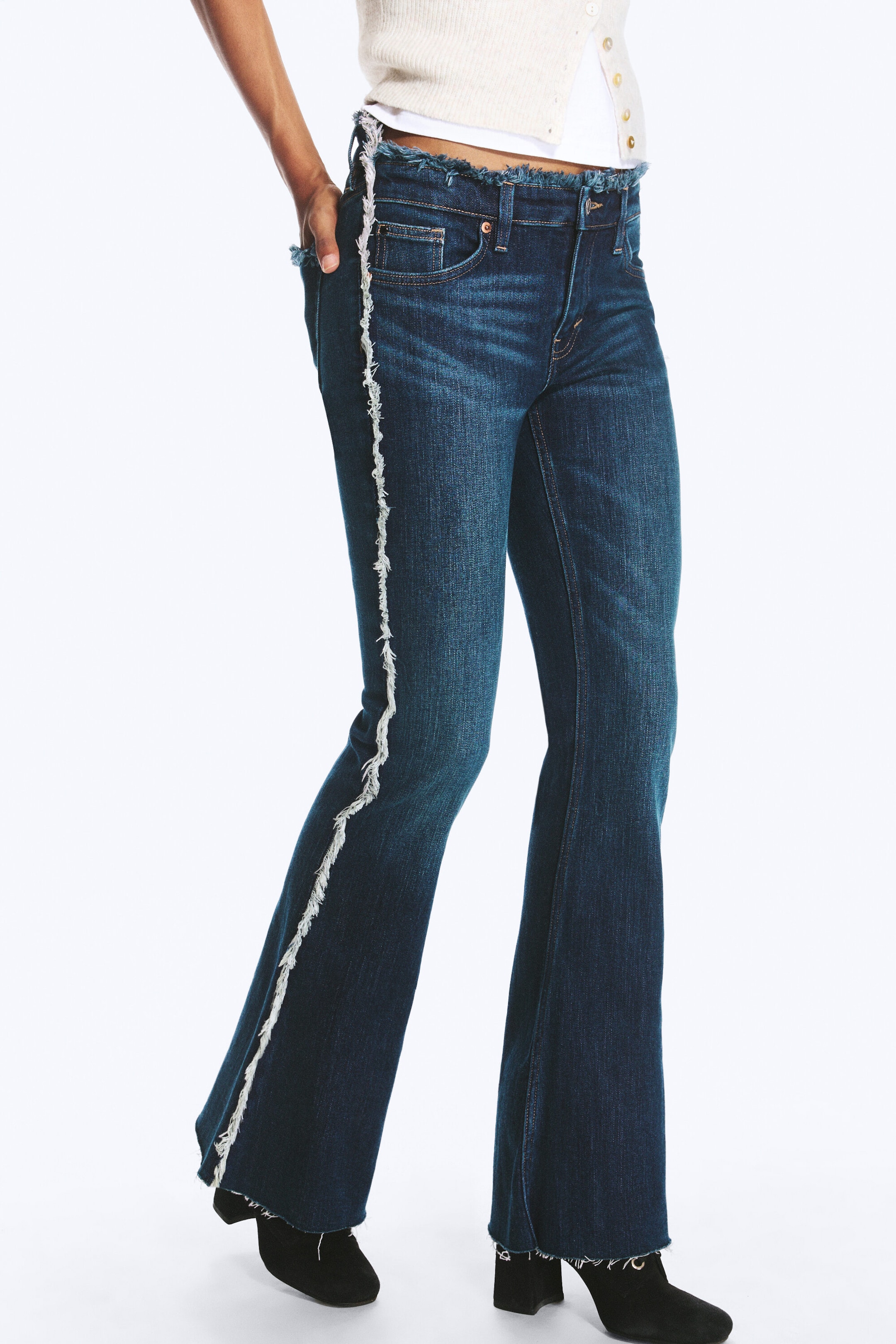 Summit Blue - Mørk blå - Katsumi lavt liv frynset utsvingte jeans - 3