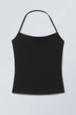 Black - Strap Halter Tank Top - 0