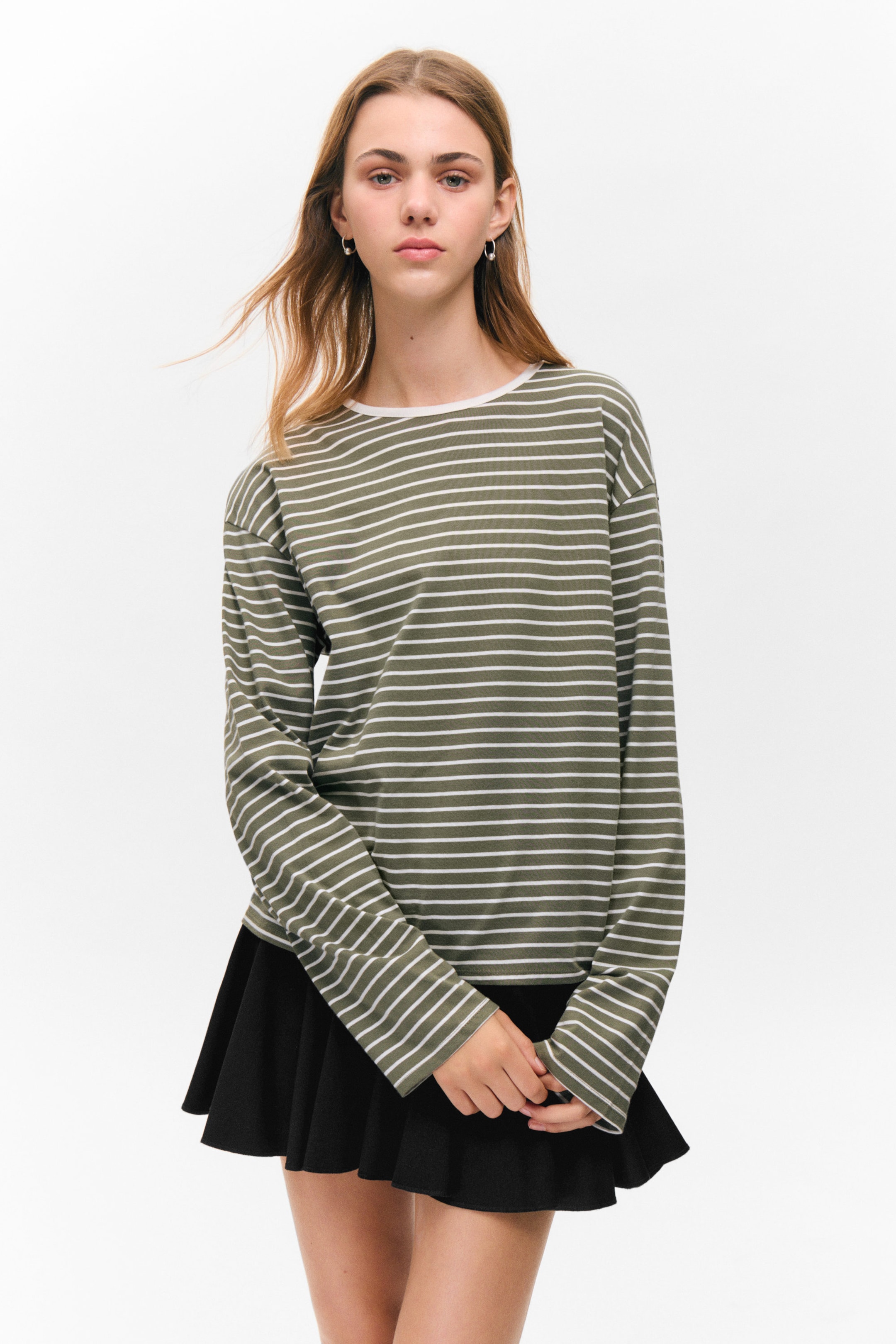 Striped Khaki - Boxy Sleeve T-Shirt - 1
