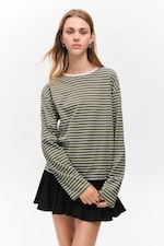 Striped Khaki - Boxy Sleeve T-Shirt - 0