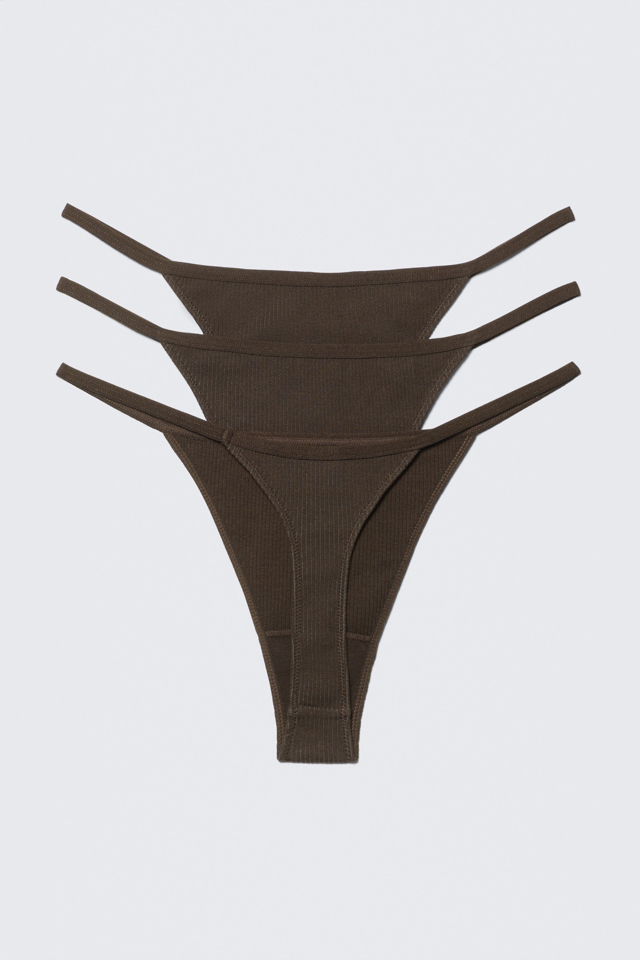 Dark Brown - 3-pack Stella Ribbed Cotton Thongs - 1