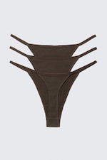 Dark Brown - 3-pack Stella Ribbed Cotton Thongs - 1