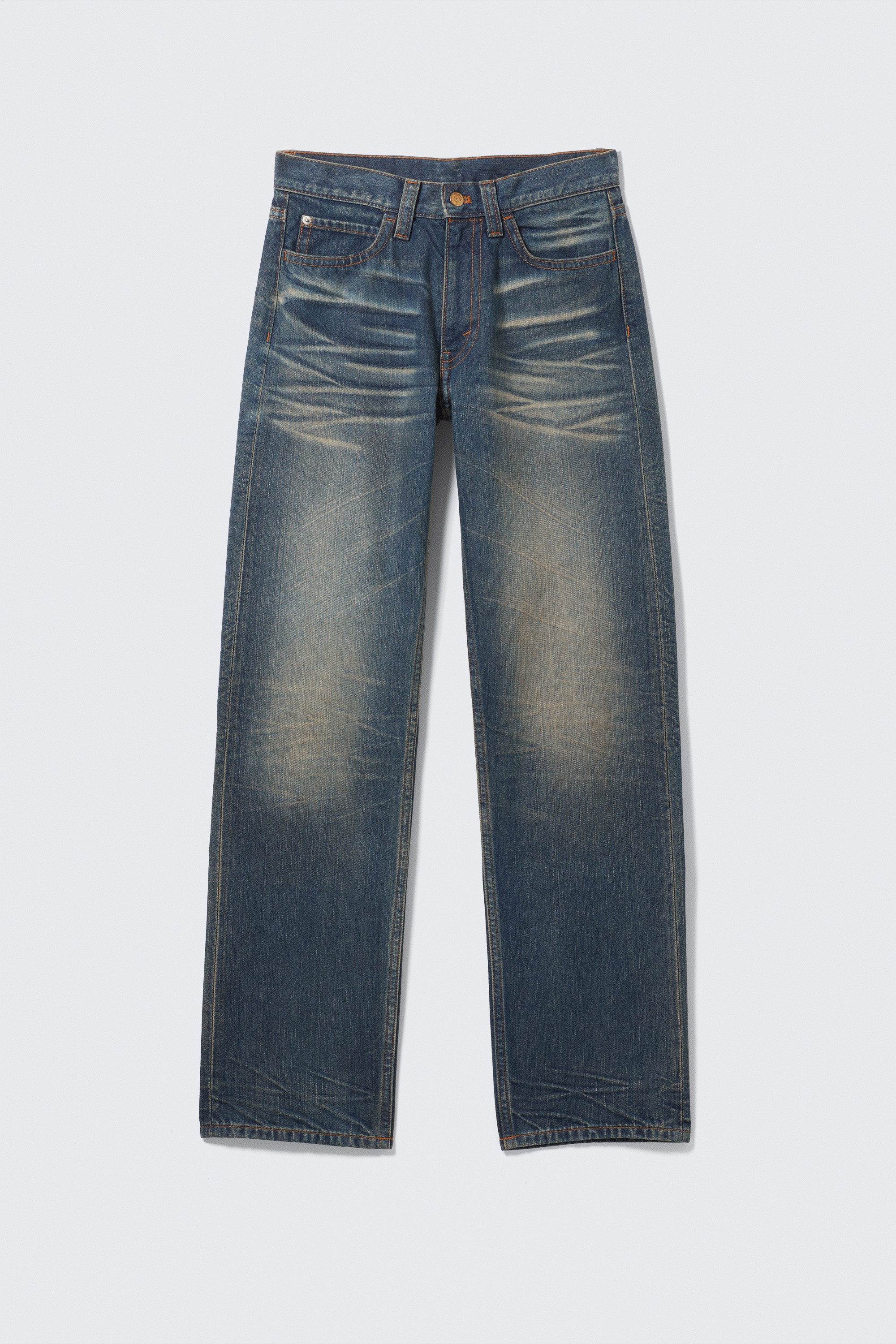 Steel Blue - Mellanblå - Anti Unisex Low Waist Regular Straight Jeans - 8