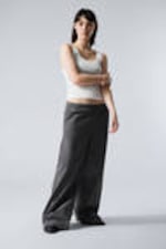 Checked Black - Low Loose Cotton Trousers - 0