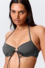 Dark Grey Shimmer - Strappy Wired Halter Bikini Top - 0