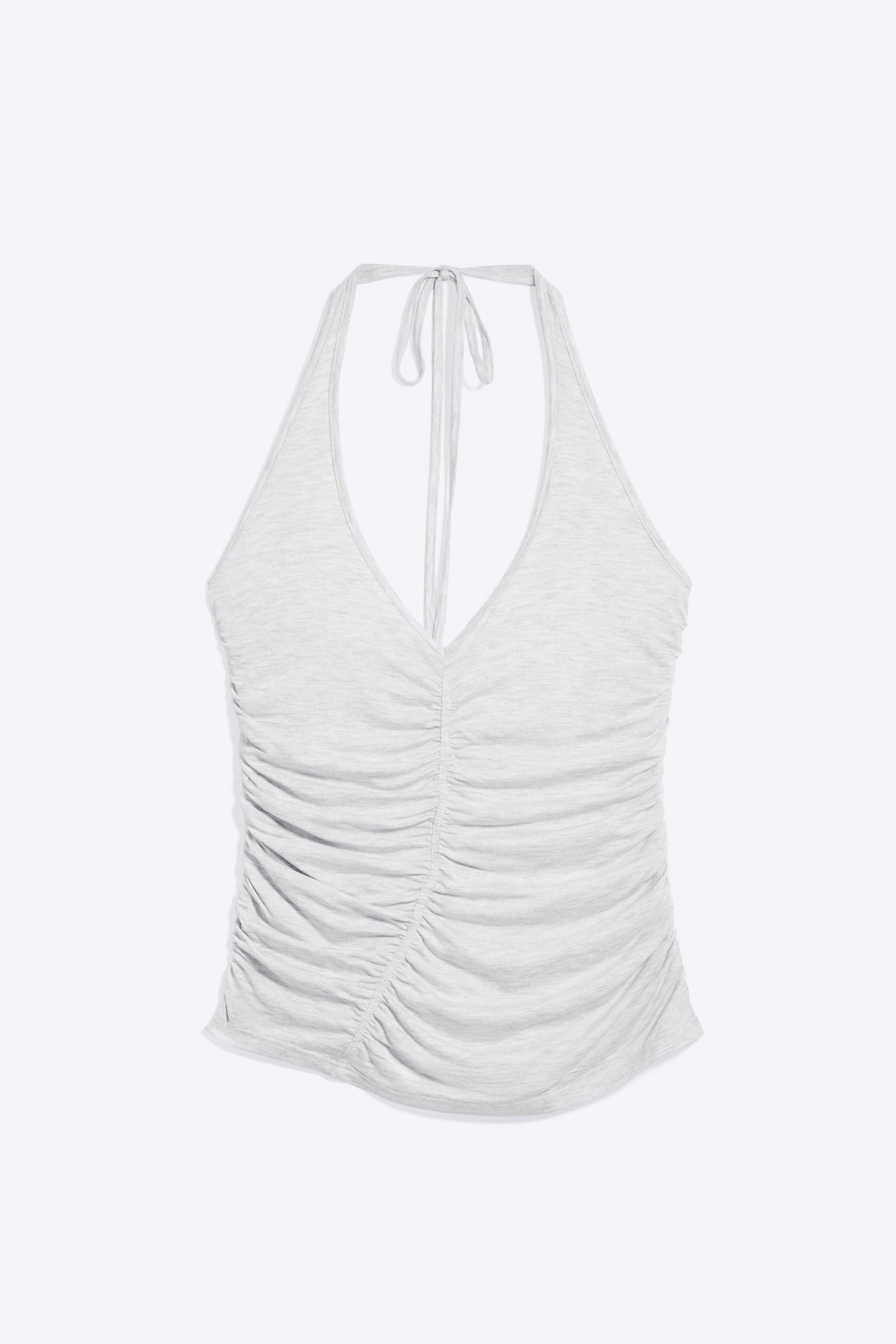 Tricot haltertop met ruches - Grijs gemêleerd/Bruin met wassing