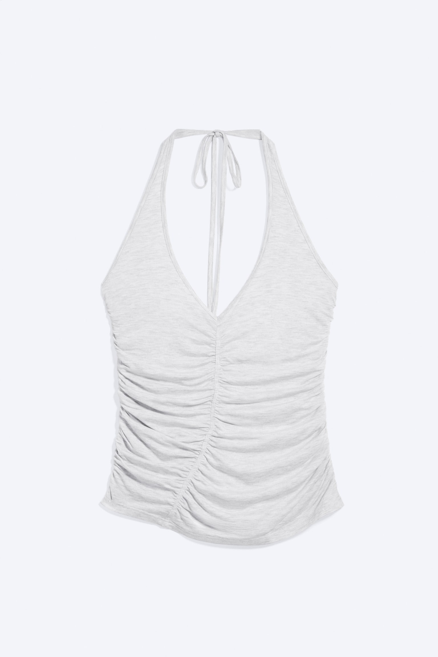 Ruched Halter Jersey Top - Grey Melange/Washed Brown - 2