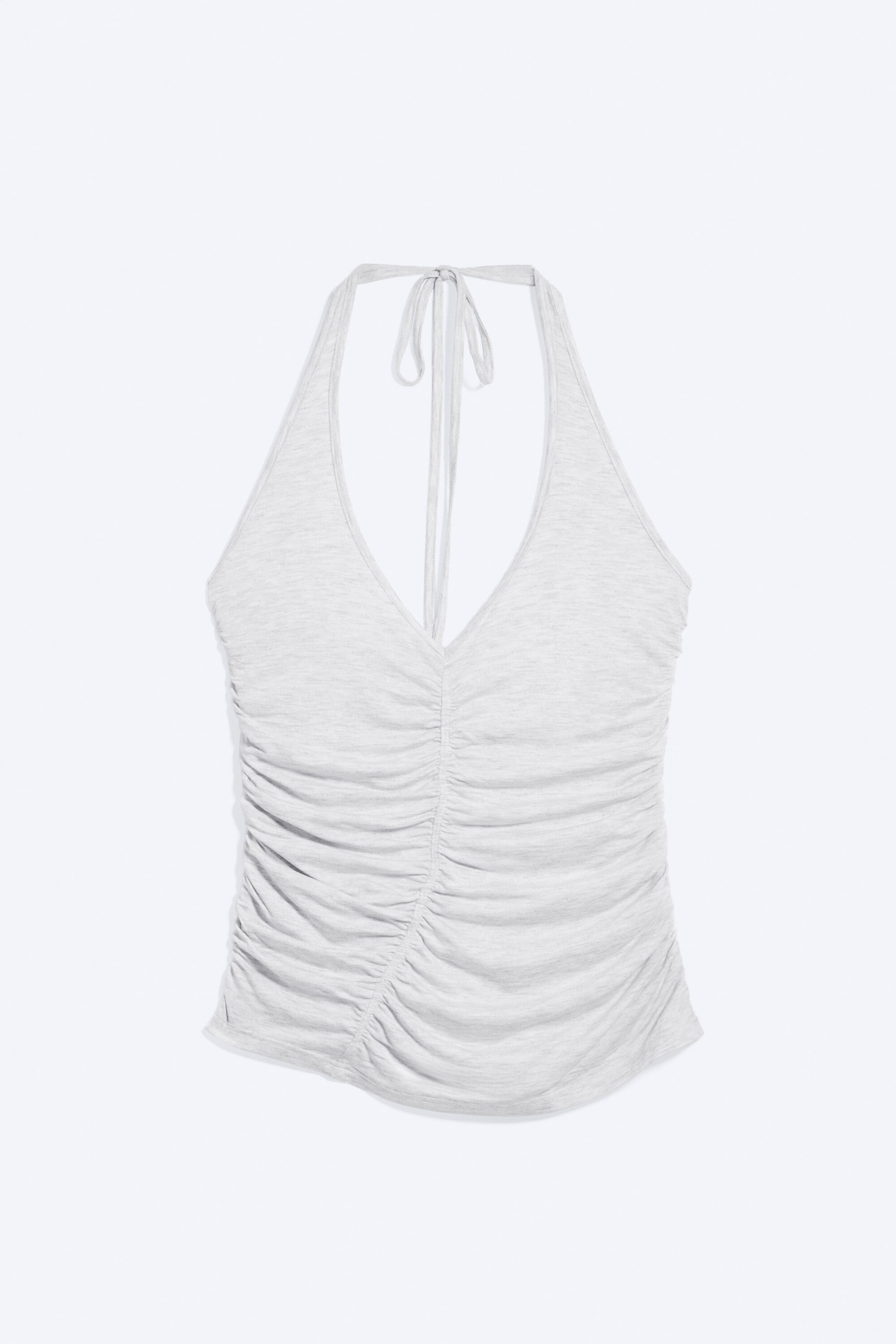 Grey Melange - Ruched Halter Jersey Top - 4