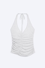 Grey Melange - Ruched Halter Jersey Top - 4