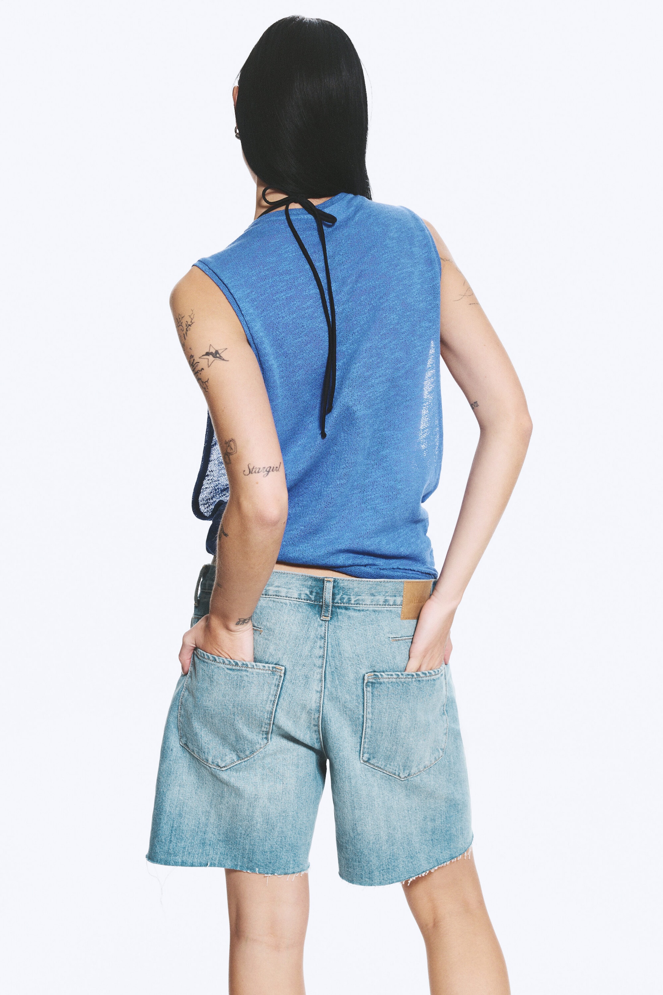 Blau - Tanktop mit Raffungen - 3