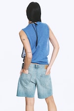 Blau - Tanktop mit Raffungen - 3
