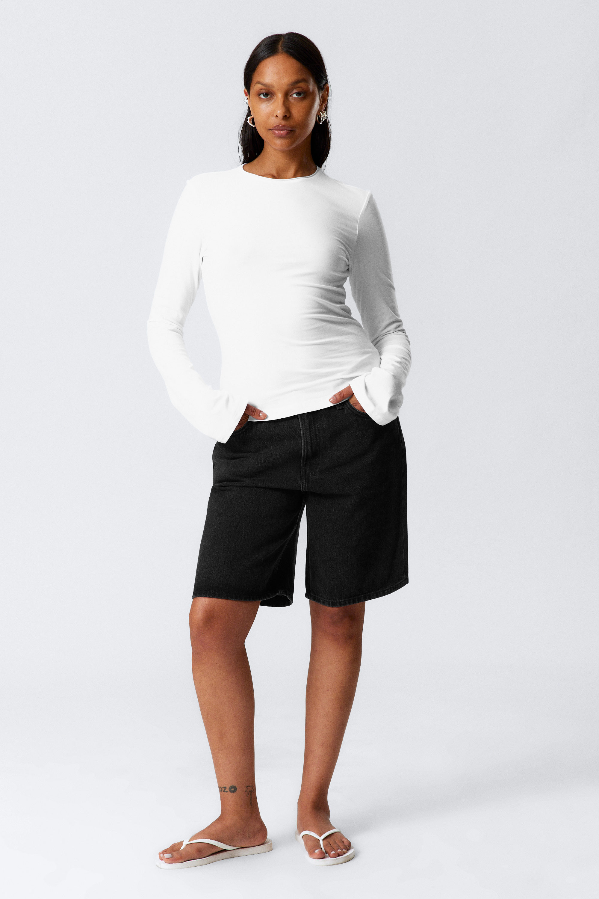 White - Long Sleeve Cotton Top - 2