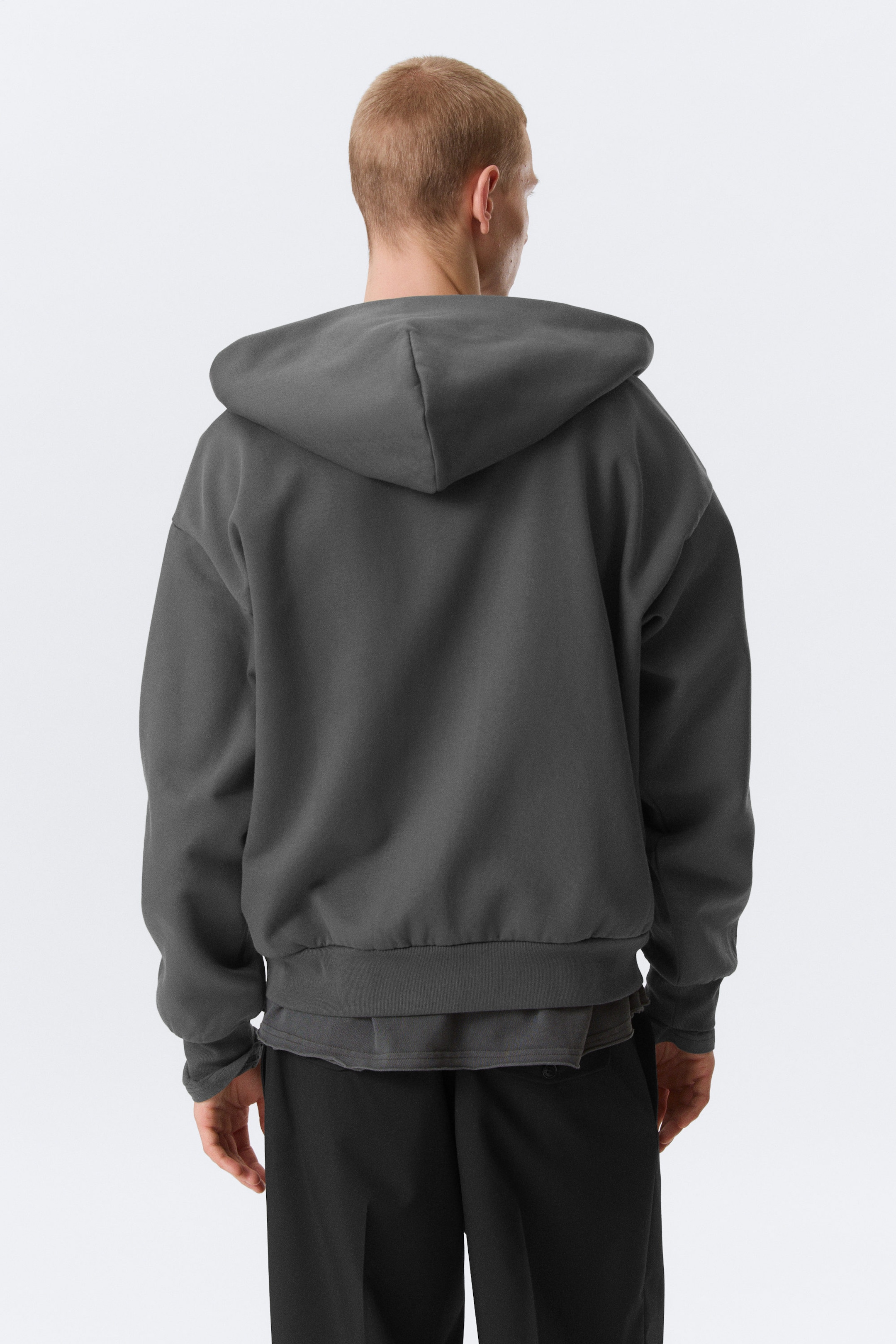 Dark Grey - Loose Fit Zip Hoodie - 3