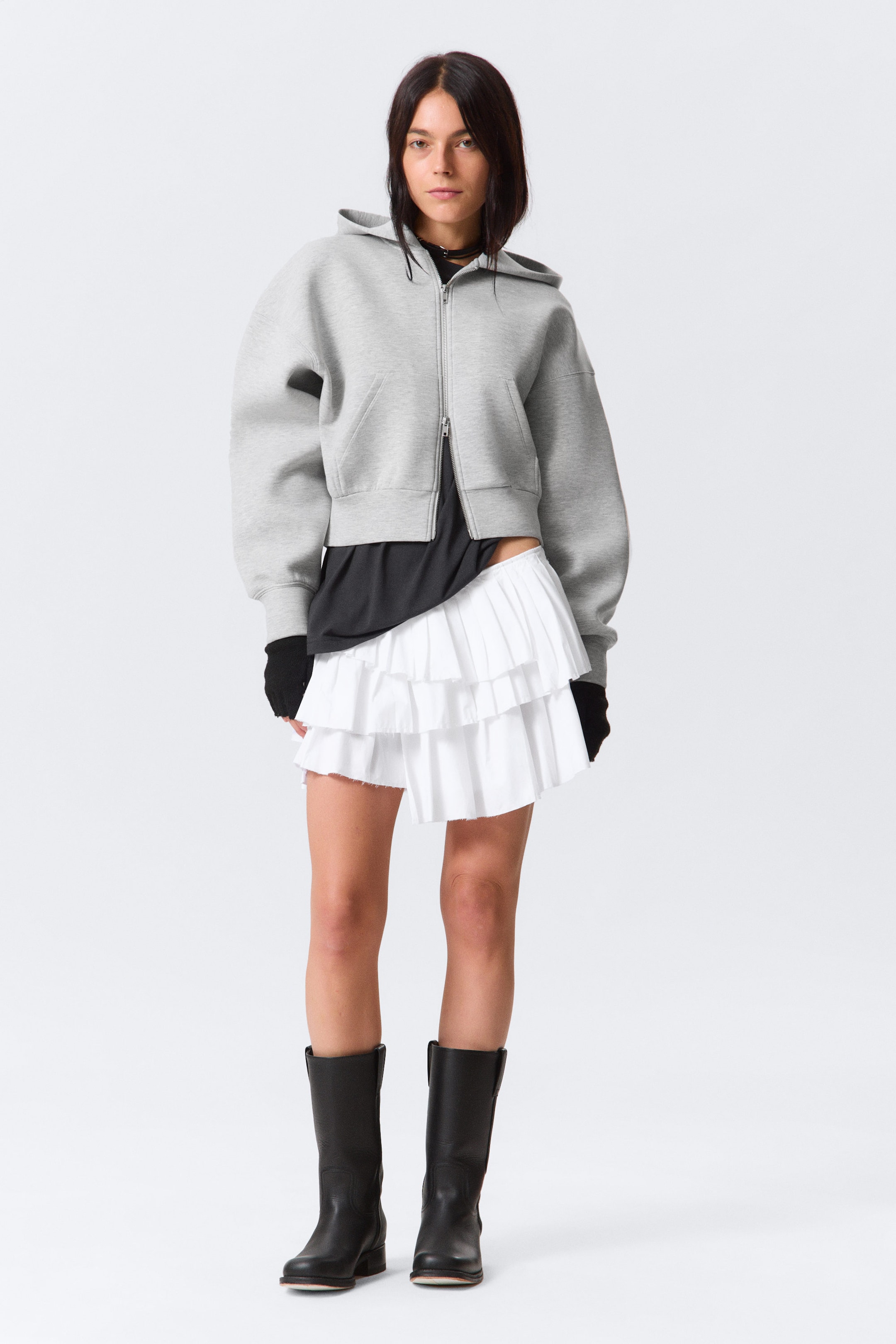 White - Pleated Layered Mini Skirt - 1