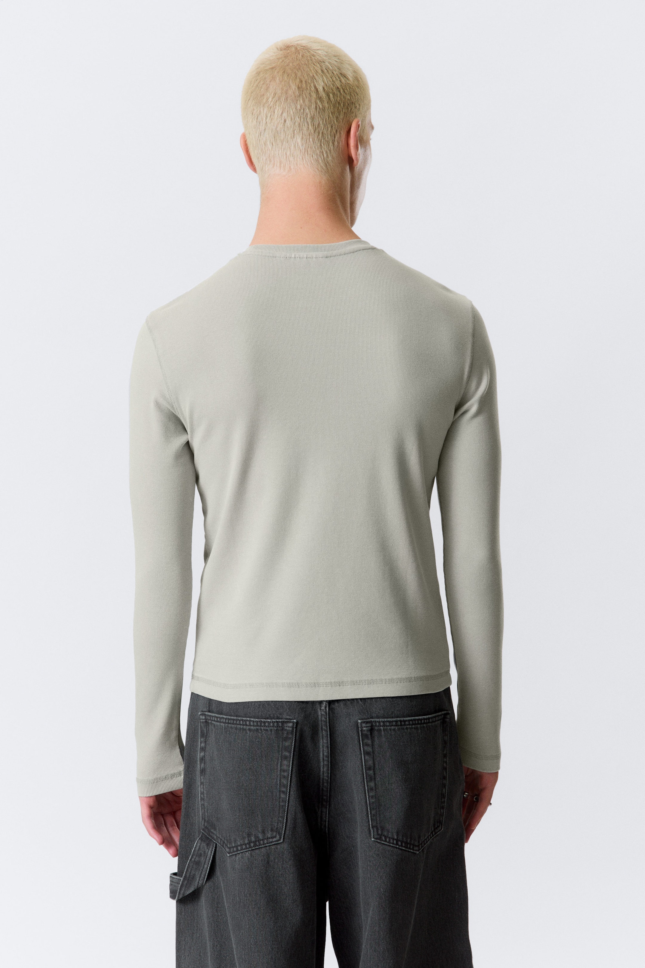 Grey - Ribbed Long-Sleeved T-shirt - 2