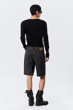 Tuned Black - Galaxy Mid Rise Loose Denim Shorts - 4