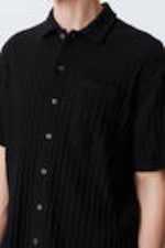 Black - Knitted Short-Sleeved Button-Up Shirt - 1