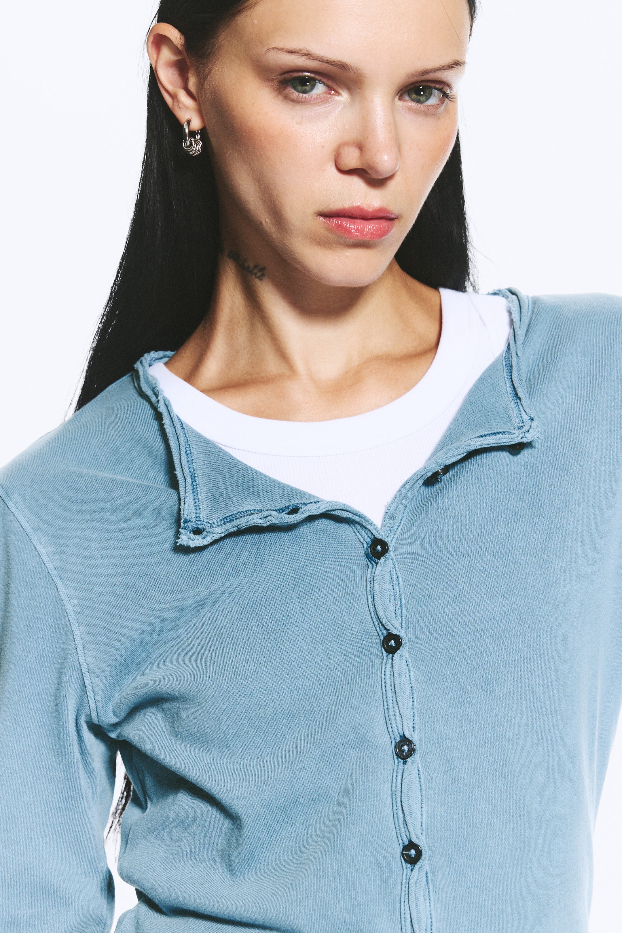 Støvet blå - Slim jersey-cardigan - 2