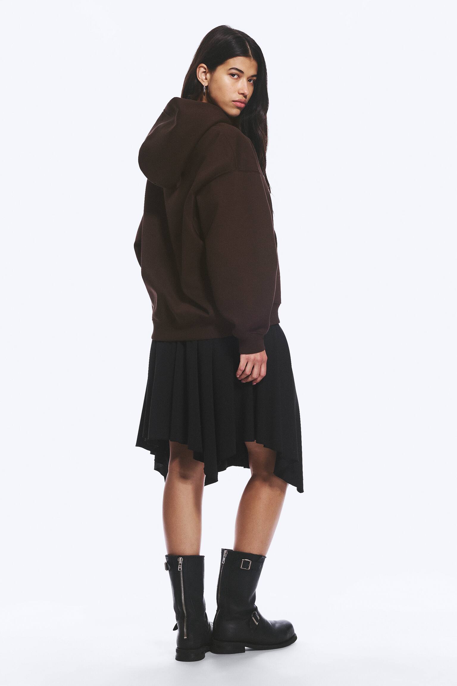 Felpa oversize pesante con cappuccio-Marrone scuro - 5