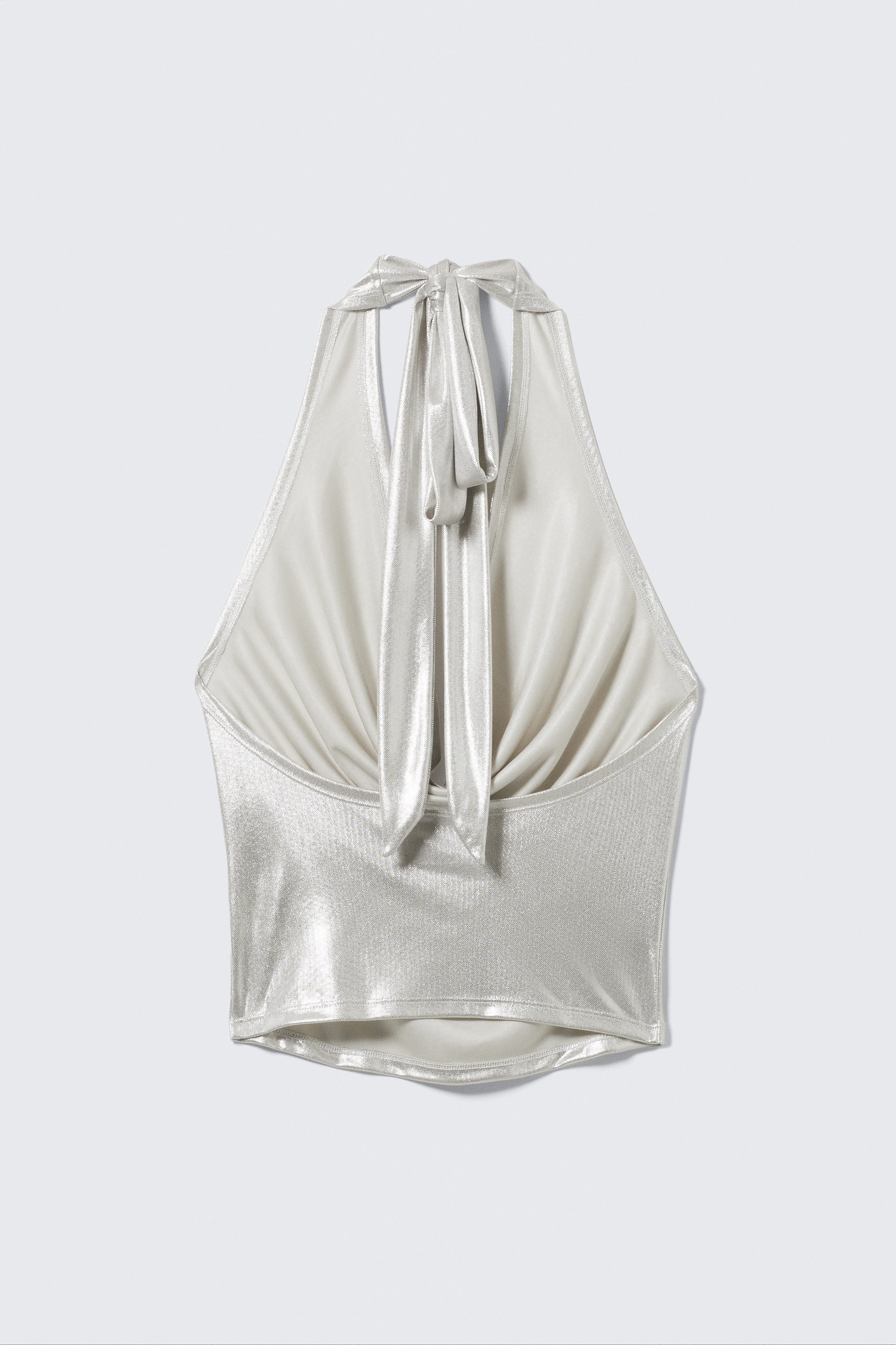 Glossy Beige - Waterfall Drape Halterneck Top - 5