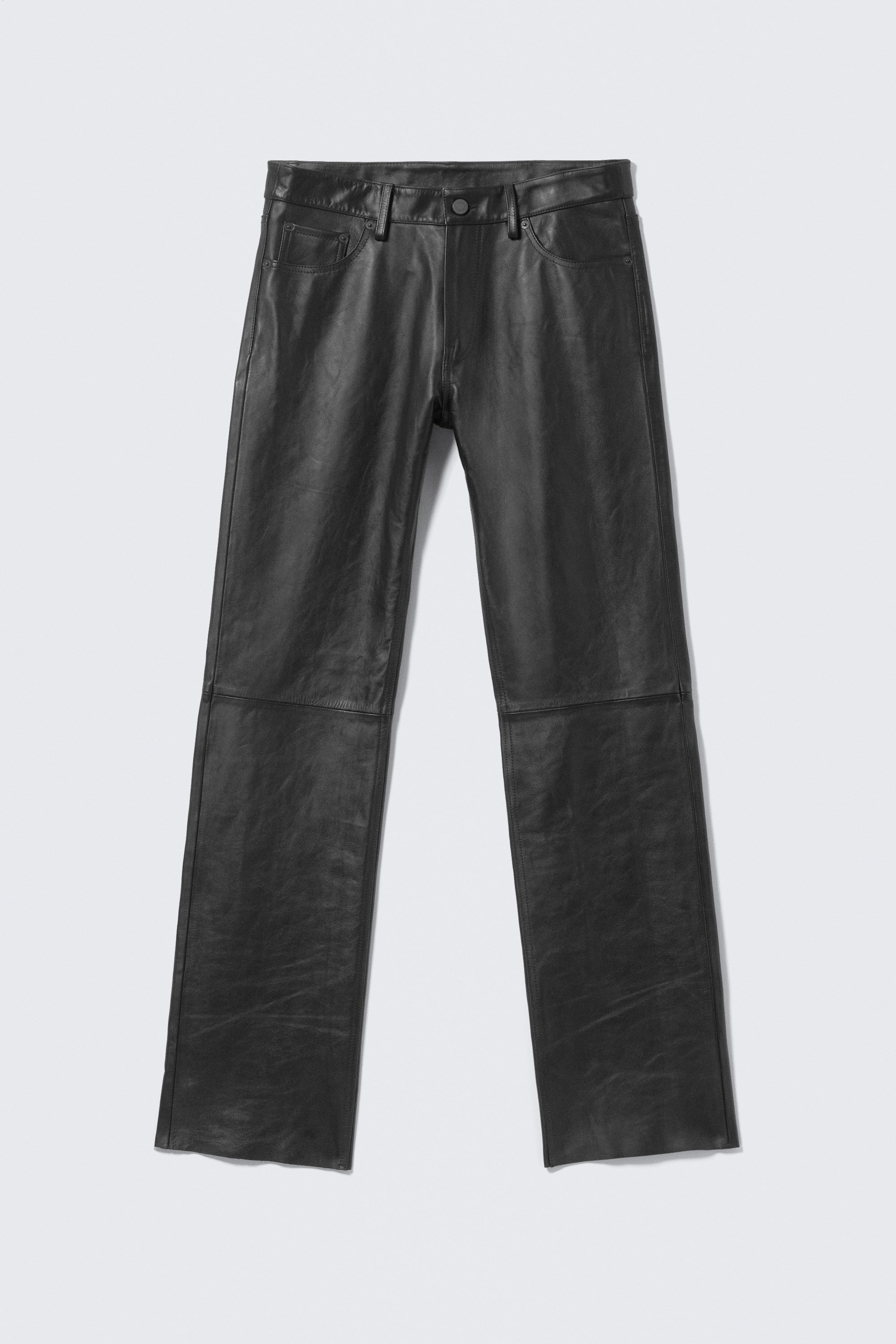 Black - Straight Leg Leather Trousers - 4
