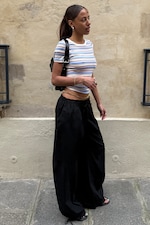 Black - Low Rise Ruched Drawstring Trousers - 0