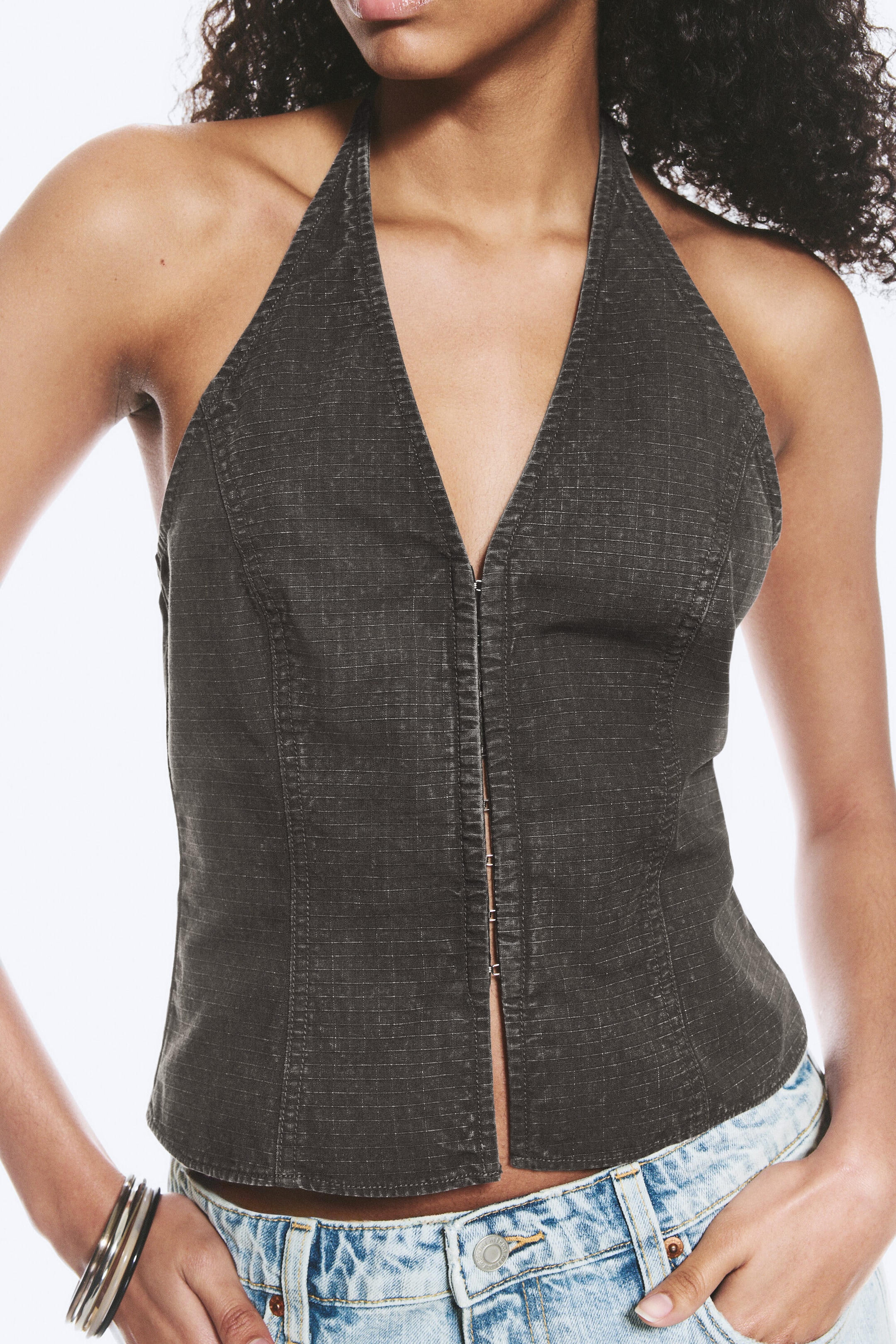 Gris foncé - Haut dos nu col V ripstop - 2