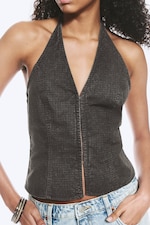 Gris foncé - Haut dos nu col V ripstop - 2