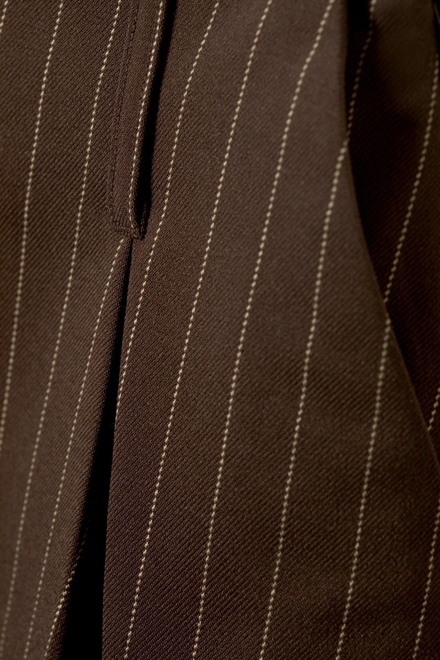Pleated Mini Suiting Skirt - Striped Dark Brown/Dark Grey Melange - 5