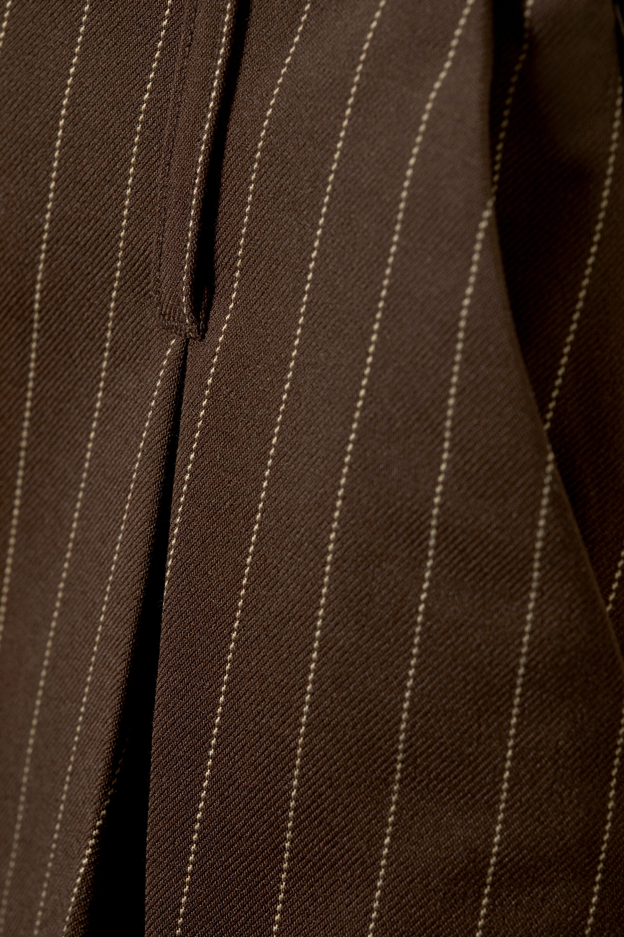 Striped Dark Brown - Pleated Mini Suiting Skirt - 5