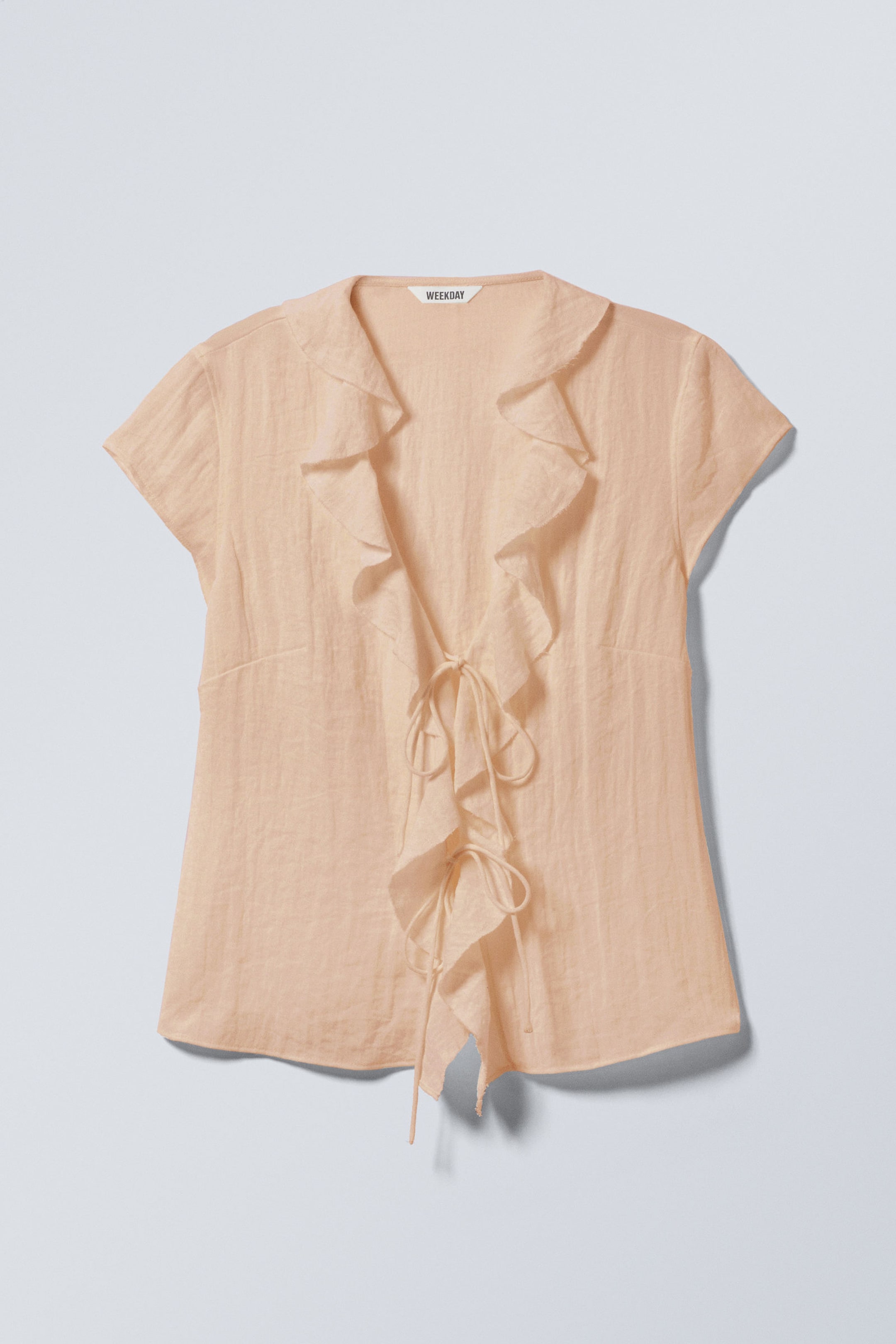 Beige - Gerüschtes Oberteil mit Schnürung vorne - 3
