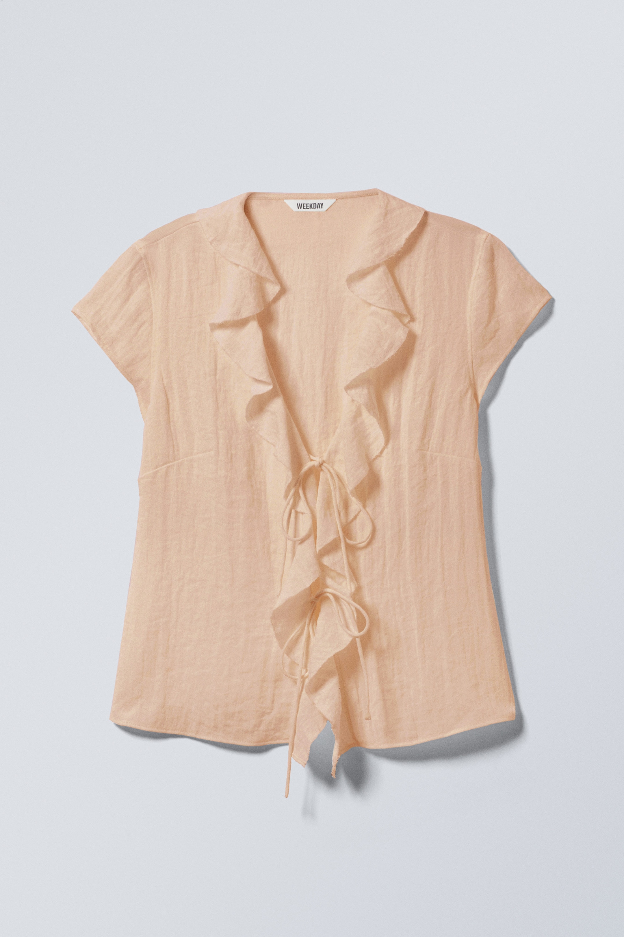 Beige - Frilled Tie-Front Top - 1
