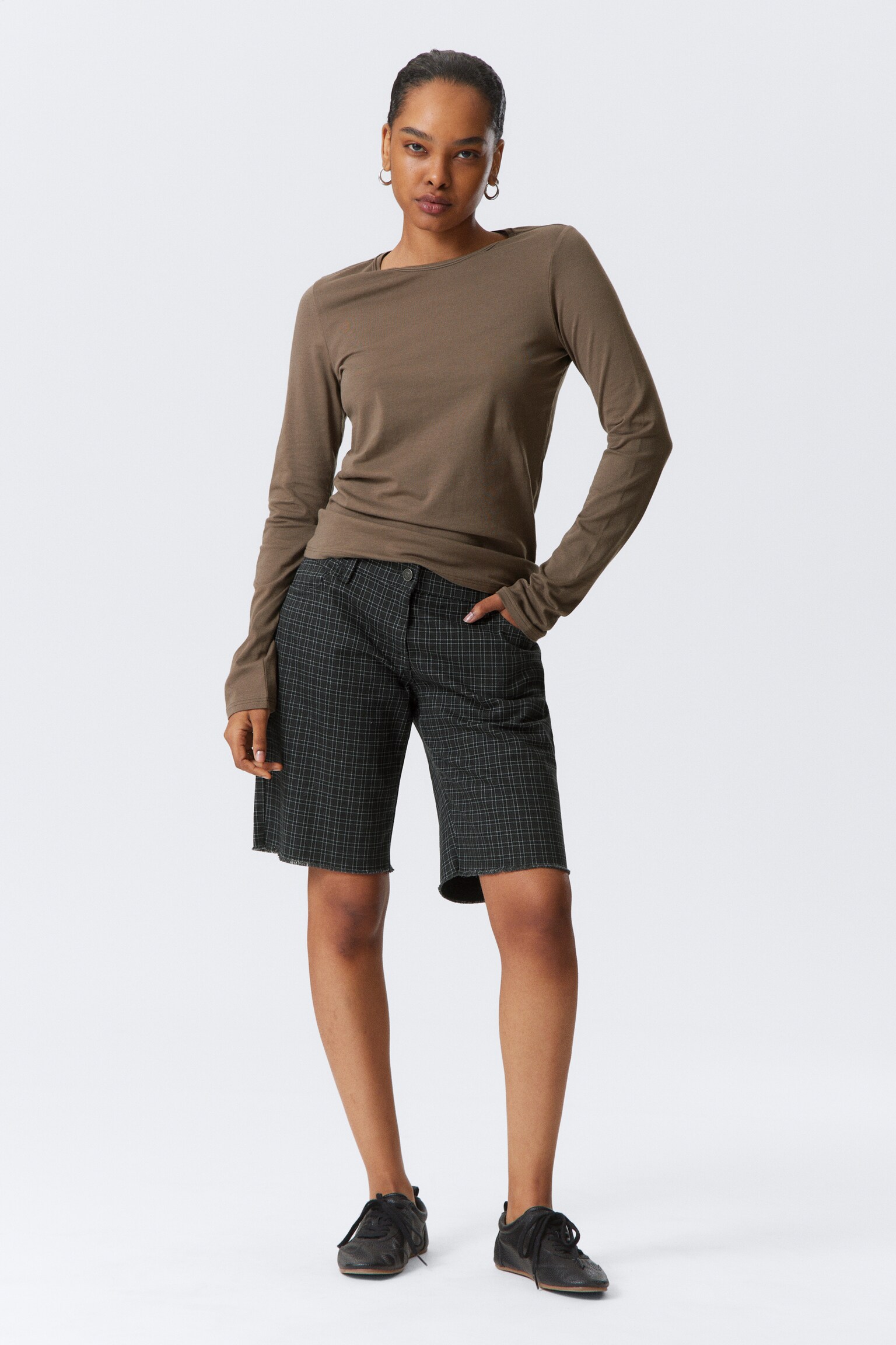 Soft Long-Sleeved Cotton Jersey Top - Dark Mole/White/Petrol - 5