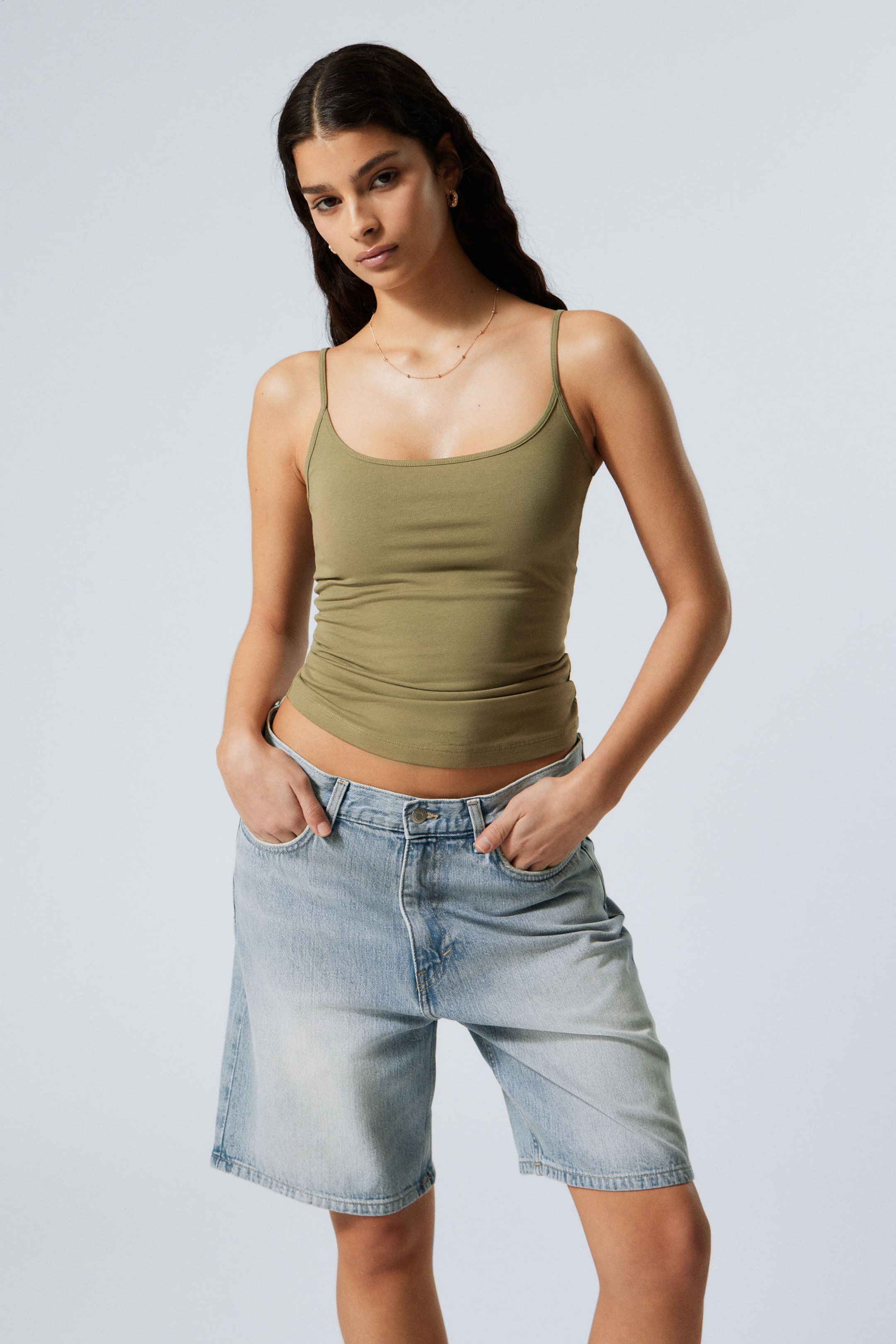 #7C775F - Fitted Strappy Scoop Neck Singlet - 2