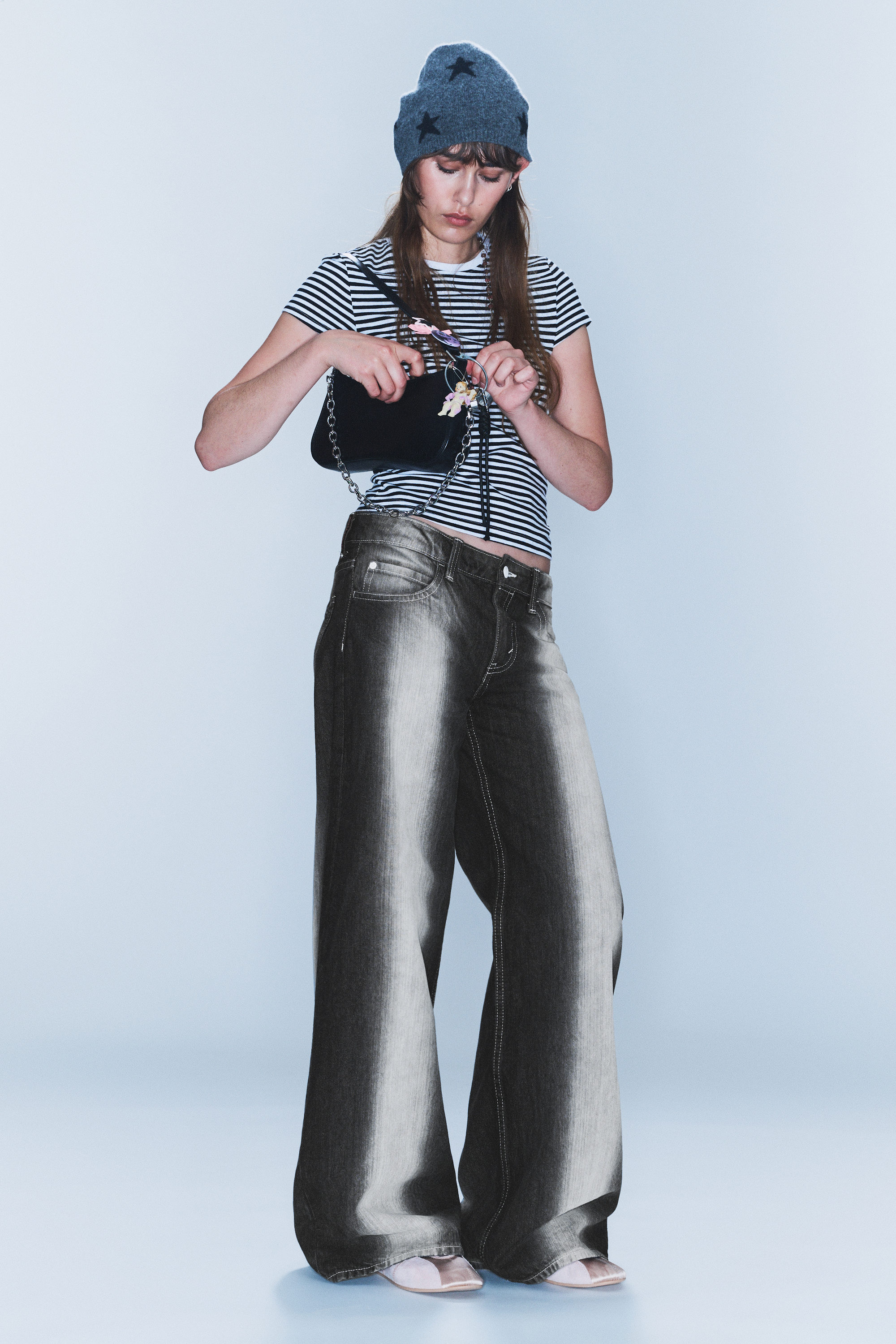 Dunkelgrau - Poser – Weite Jeans mit normaler Taille - 2
