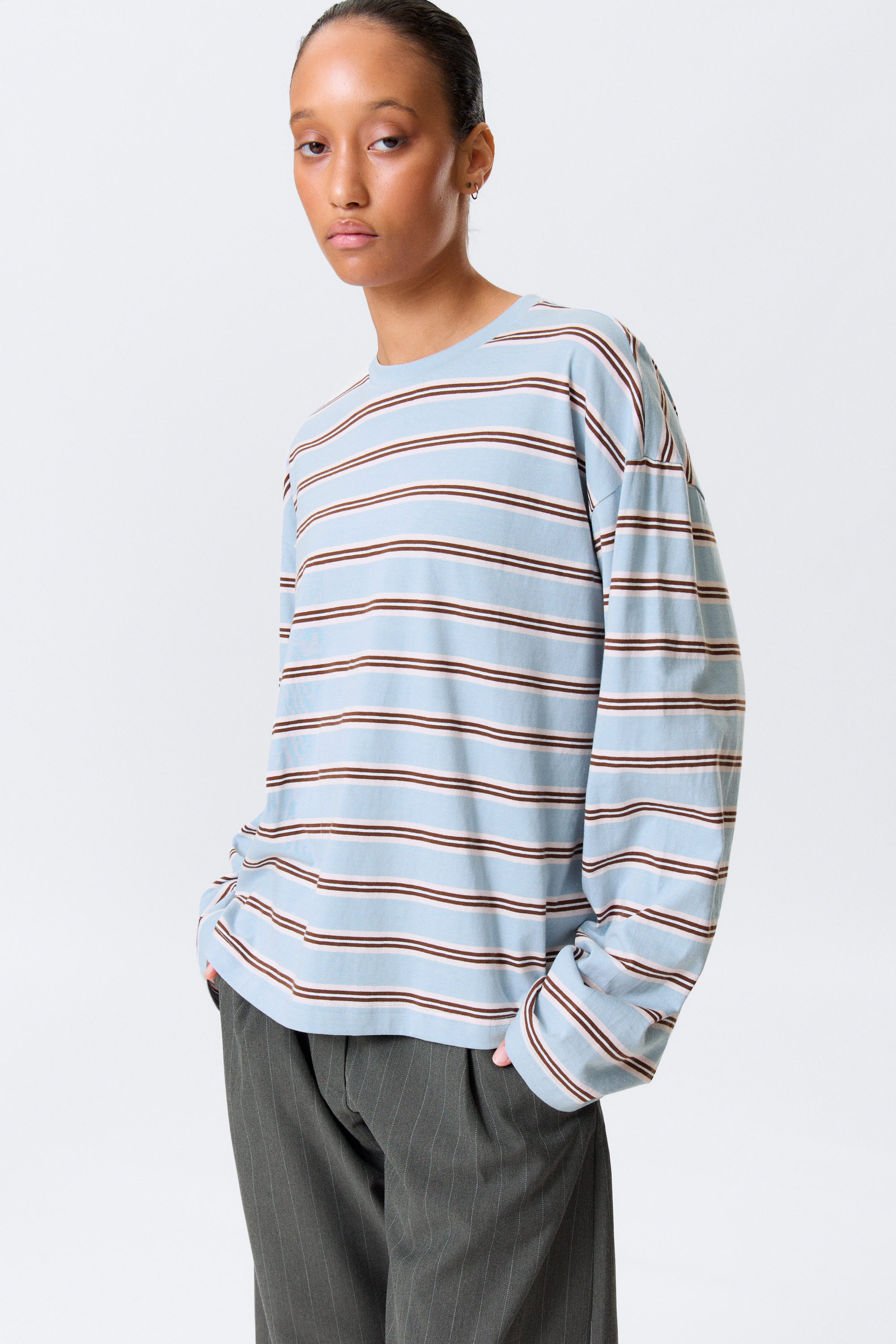 Blue/Multi Stripe - Long-Sleeved Cotton T-shirt - 1