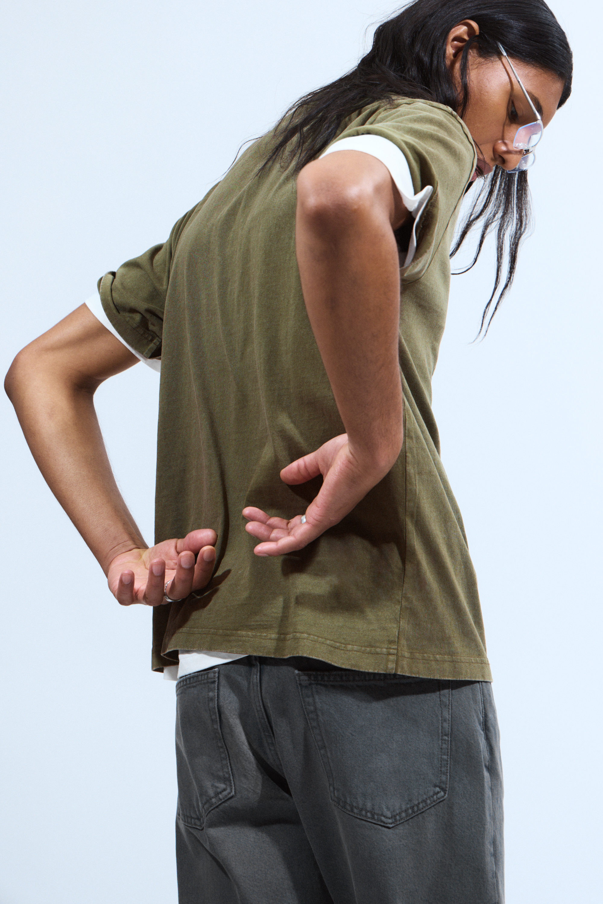 Dark Green - Relaxed Fit Short-Sleeved Cotton T-shirt - 2