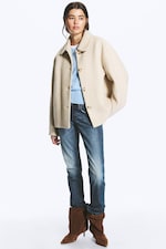 Dusty Cream - Boxy jakke i ullblanding med knapper - 0