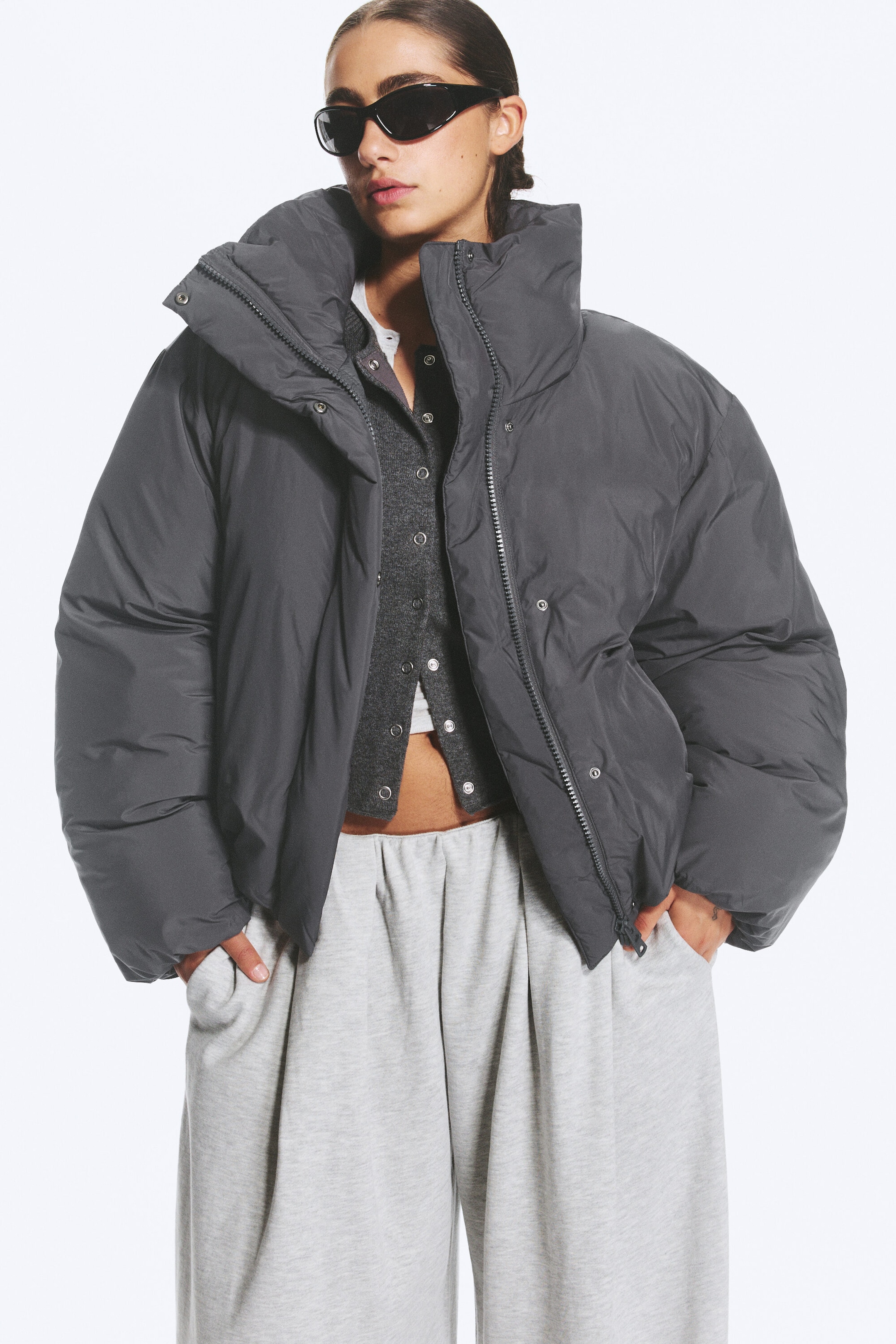 Dark Grey - Clean puffer jacket - 0