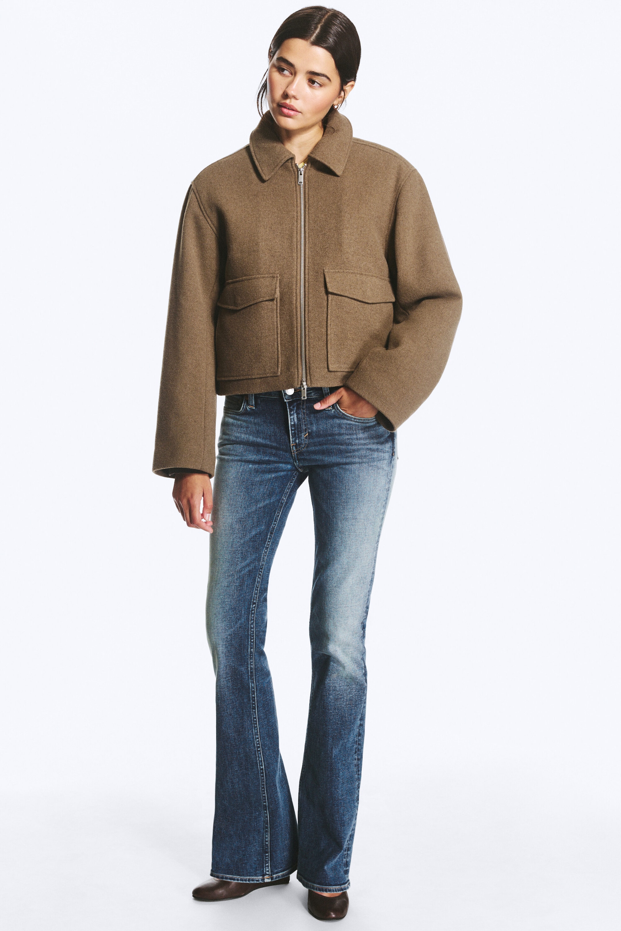 Soft Brown - Cropped Boxy Zip Jacket - 2