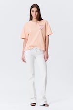 Light Orange - Pink Flower - Printed Boxy T-shirt - 1