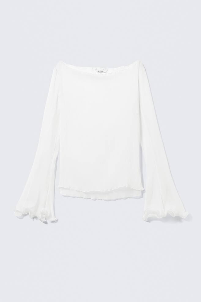 Sheer Boat-Neck Flared Sleeve Blouse - White/Light Dusty Blue - 1