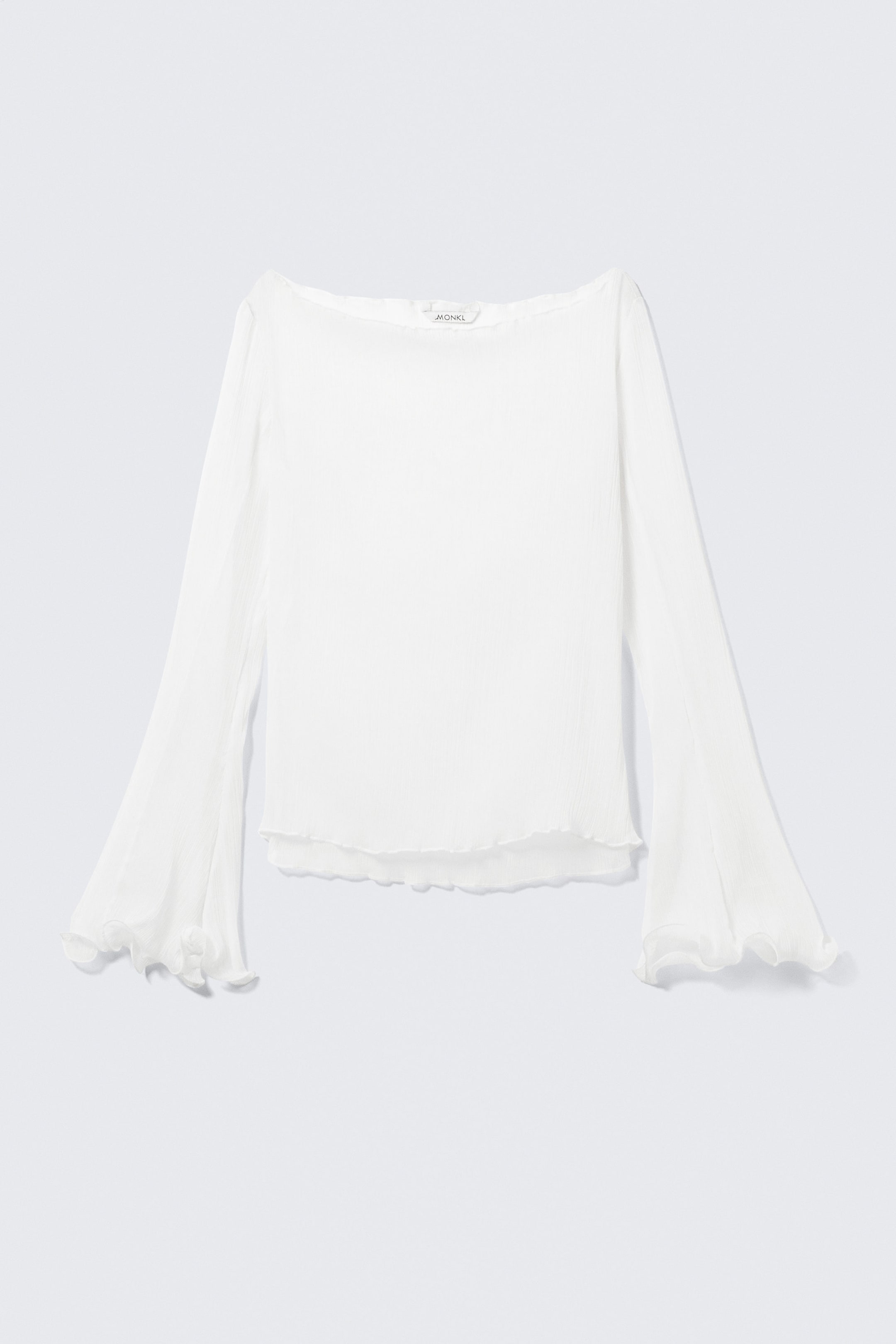 White - Sheer Boat-Neck Flared Sleeve Blouse - 3
