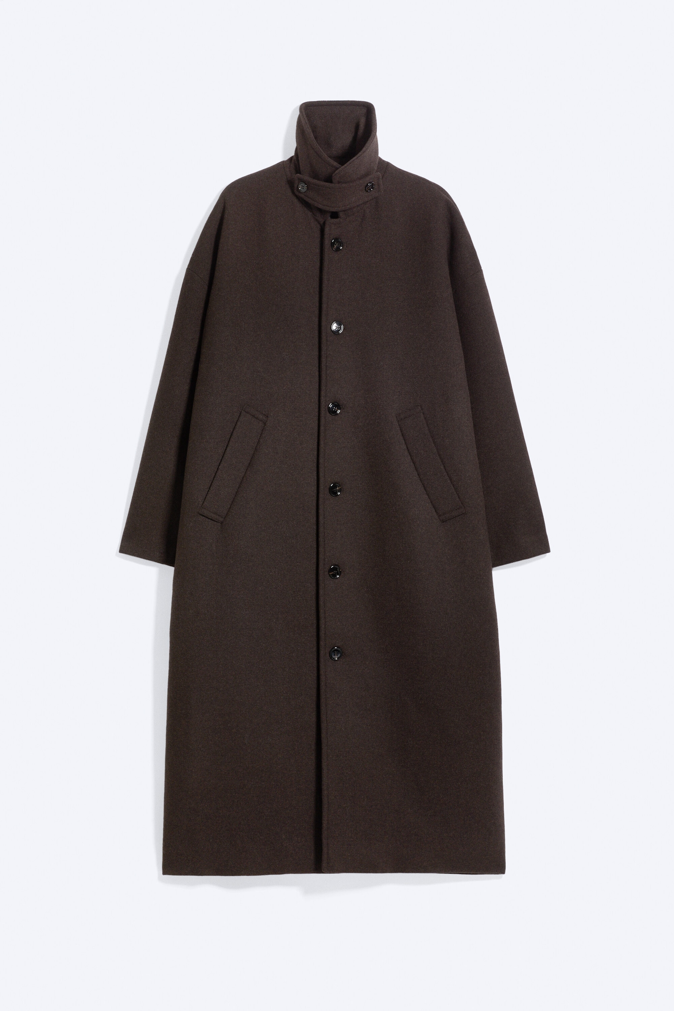 Dark Brown - Herringbone - Oversized Wool-Blend Car Coat - 1